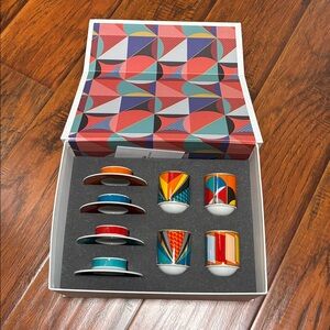 BNIB Vista Alegre Futurismo Porcelain Coffee Cup and Saucer - Set of 4